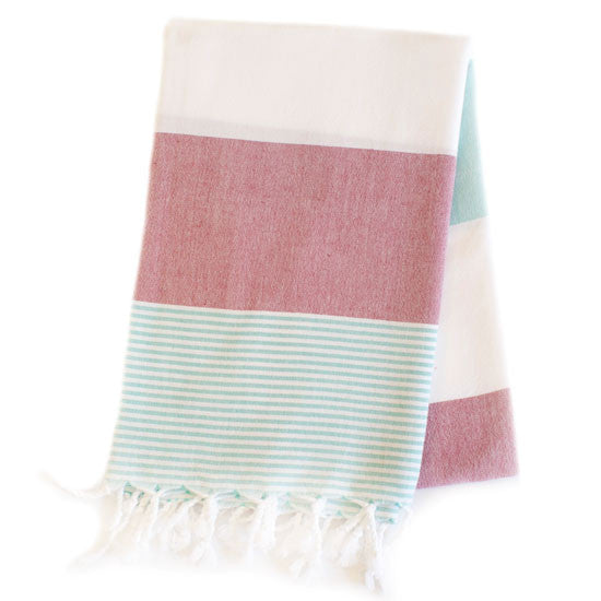 Aqua & Red Turkish Towel