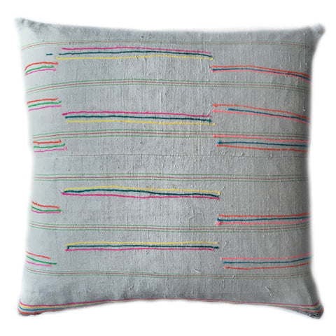 Vintage Embroidered Hmong Linen & Cotton Throw Pillow Cover - Une