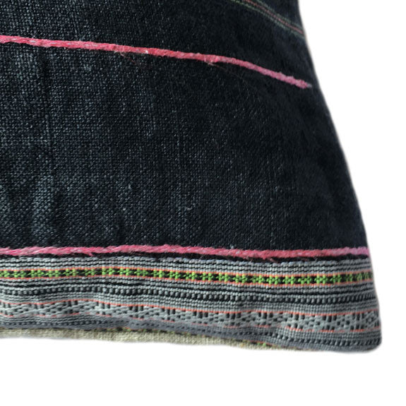 Vintage Embroidered Hmong Linen & Cotton Throw Pillow Cover - Deux
