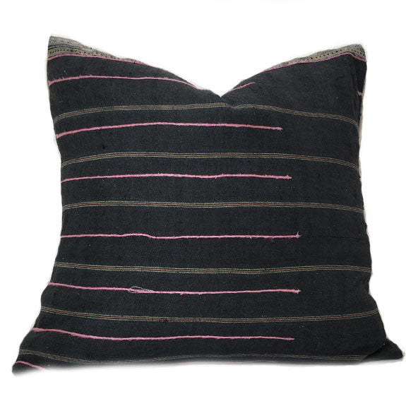Vintage Embroidered Hmong Linen & Cotton Throw Pillow Cover - Deux