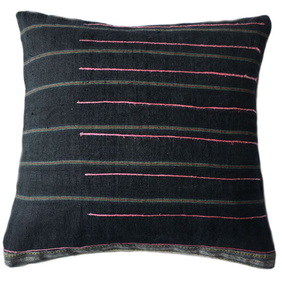Vintage Embroidered Hmong Linen & Cotton Throw Pillow Cover - Deux