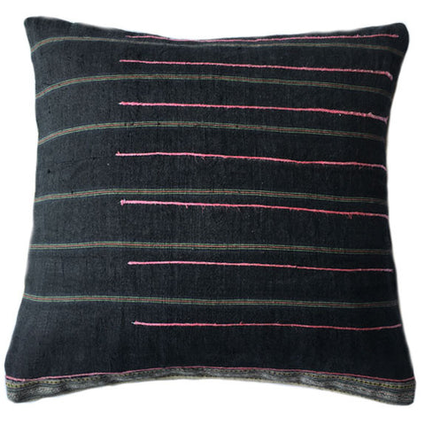 Vintage Embroidered Hmong Linen & Cotton Throw Pillow Cover - Deux
