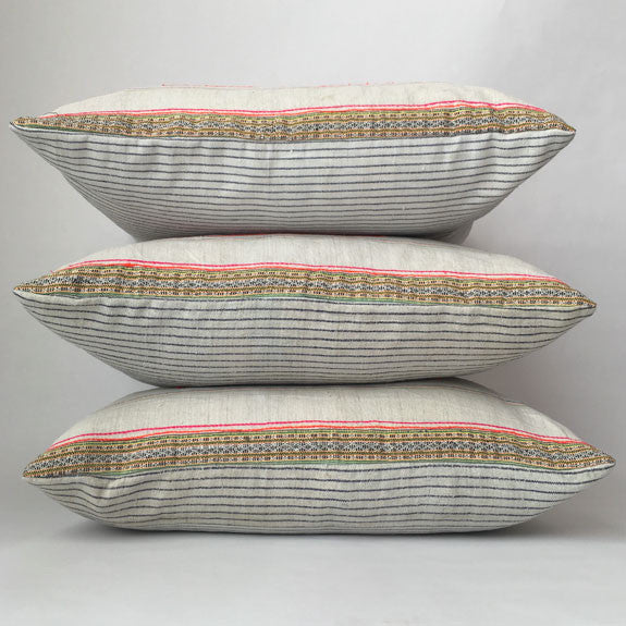 Vintage Embroidered Hmong Linen & Cotton Throw Pillow Cover - Trois