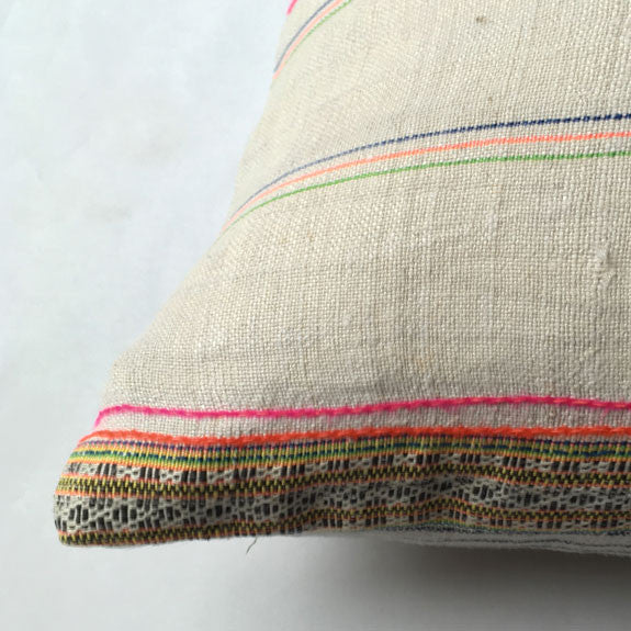 Vintage Embroidered Hmong Linen & Cotton Throw Pillow Cover - Trois