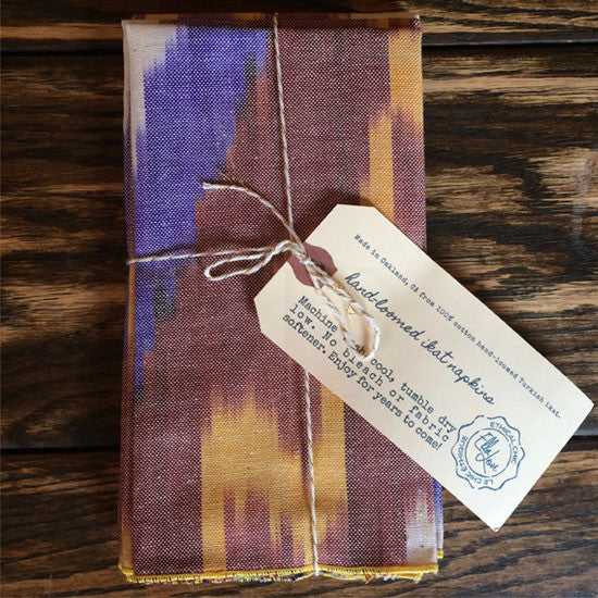 Handloomed Ikat Napkins - Umber, Purple & Yellow (Set of 4)
