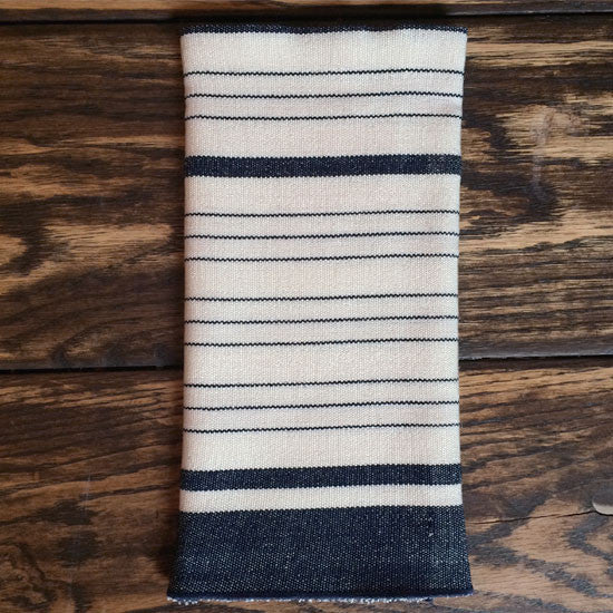 Handloomed Striped Cotton Napkins - White & Navy Blue Stripes (Set of 4)