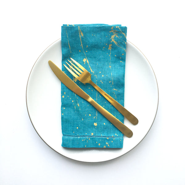 Funfetti Splatter-painted Dinner Napkins - Teal (set of 2)