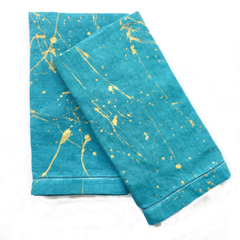 Funfetti Splatter-painted Dinner Napkins - Teal (set of 2)