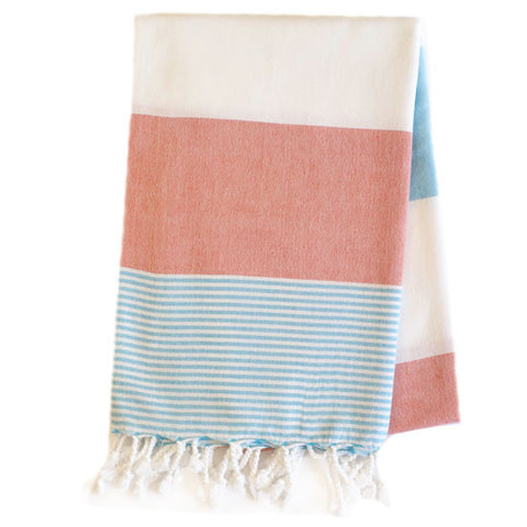 Turquoise and Sienna Bonbon Organic Turkish Towel 