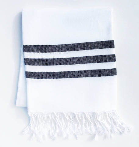 Bandol Organic Cotton Turkish Towel - White with Black Stripes