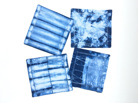 Shibori Linen Geometric Indigo Cocktail Napkins (Set of four)